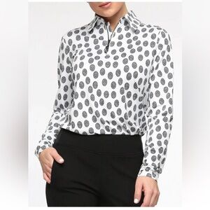 NWT Belyn Key Golf Quarter Zip Keystone Long Sleeve Shirt Mosaic Polka Dot